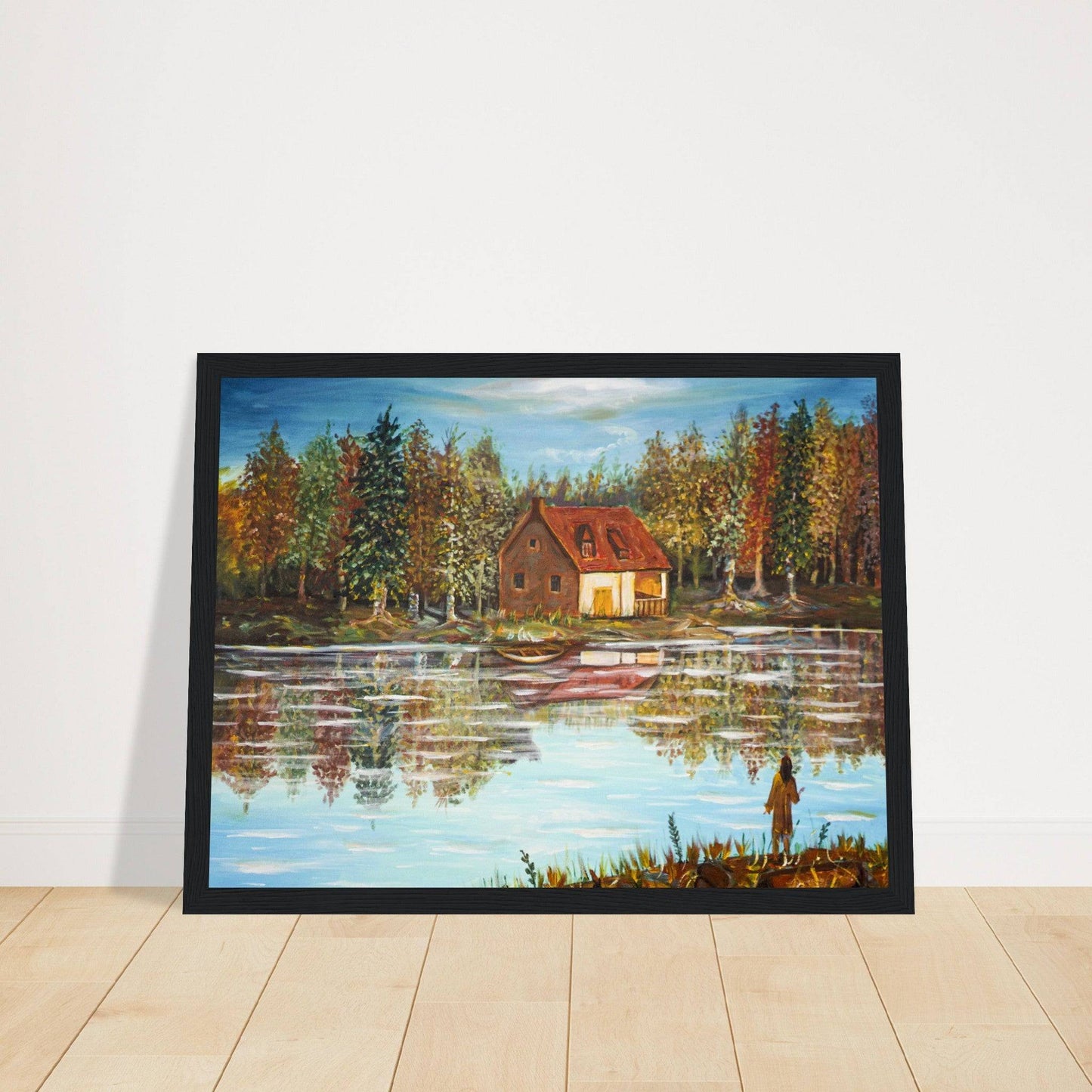 "A Small House On The Lake" - Museum-Quality Matte Paper Wooden Framed Poster - Devora Gallery