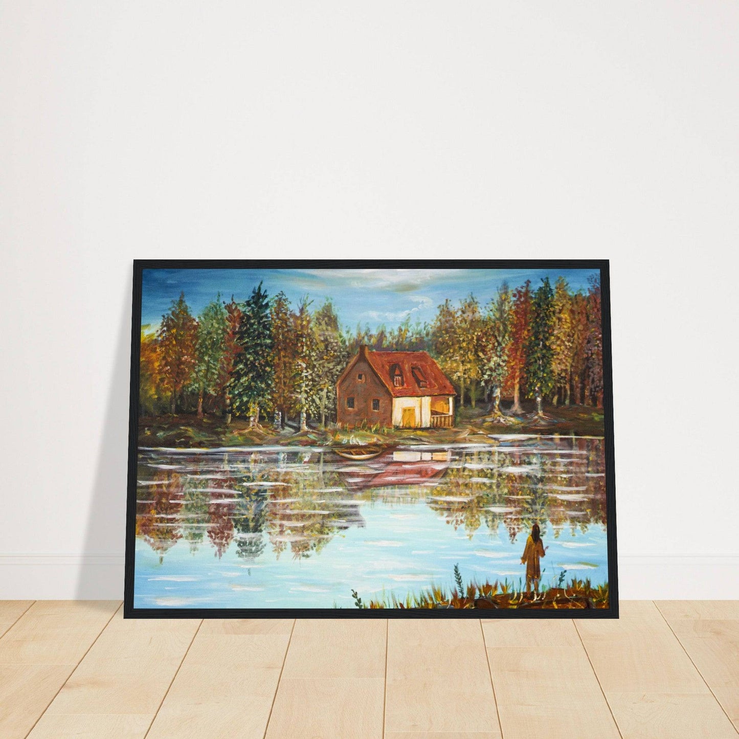 "A Small House On The Lake" - Museum-Quality Matte Paper Wooden Framed Poster - Devora Gallery