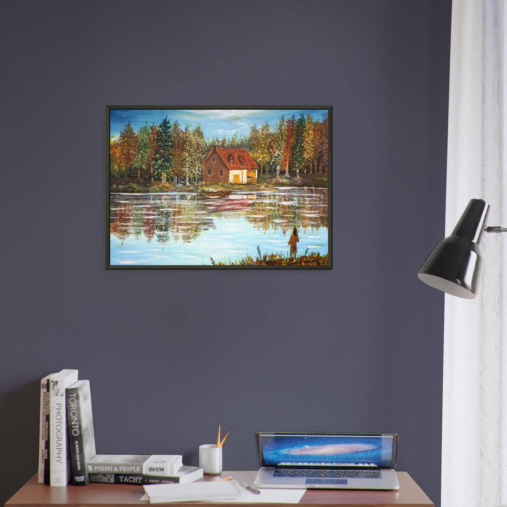 "A Small House On The Lake" - Premium Matte Paper Metal Framed Poster - Devora Gallery