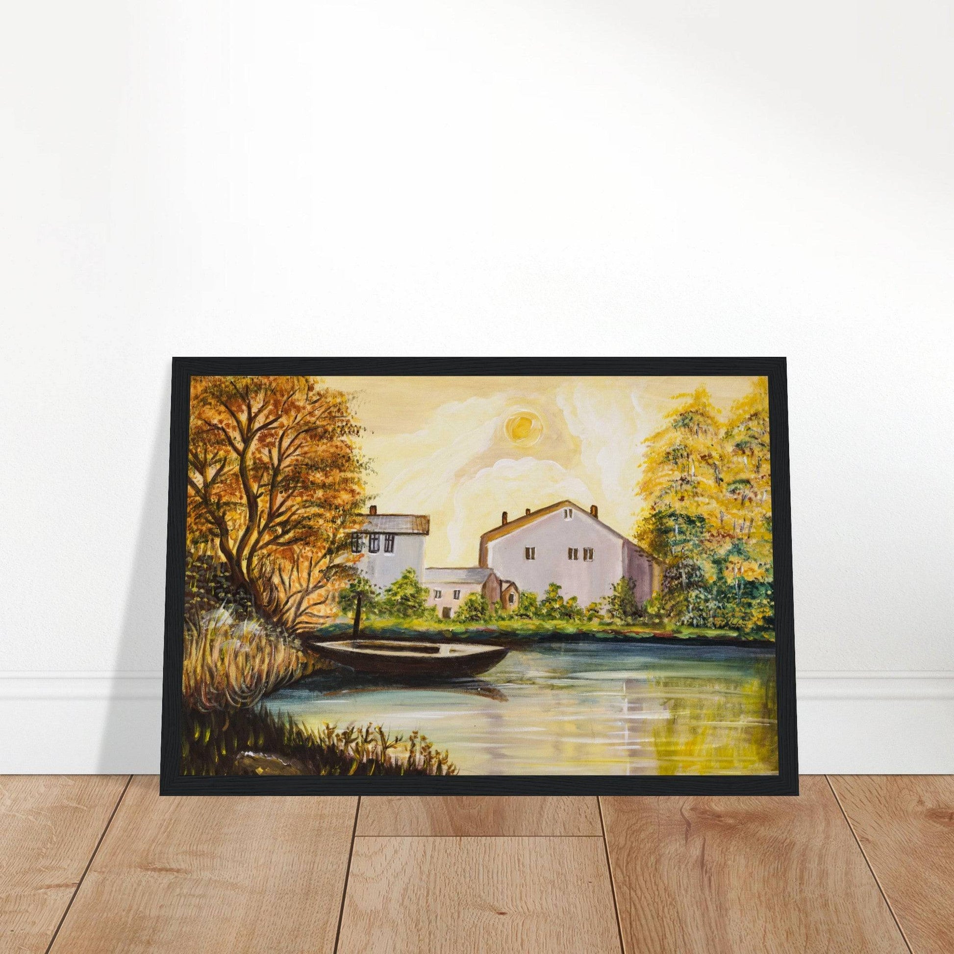 "Boat on the Lake" - Premium Matte Paper Wooden Framed Poster - Devora Gallery