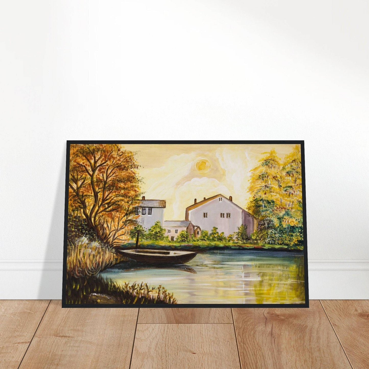 "Boat on the Lake" - Premium Matte Paper Wooden Framed Poster - Devora Gallery