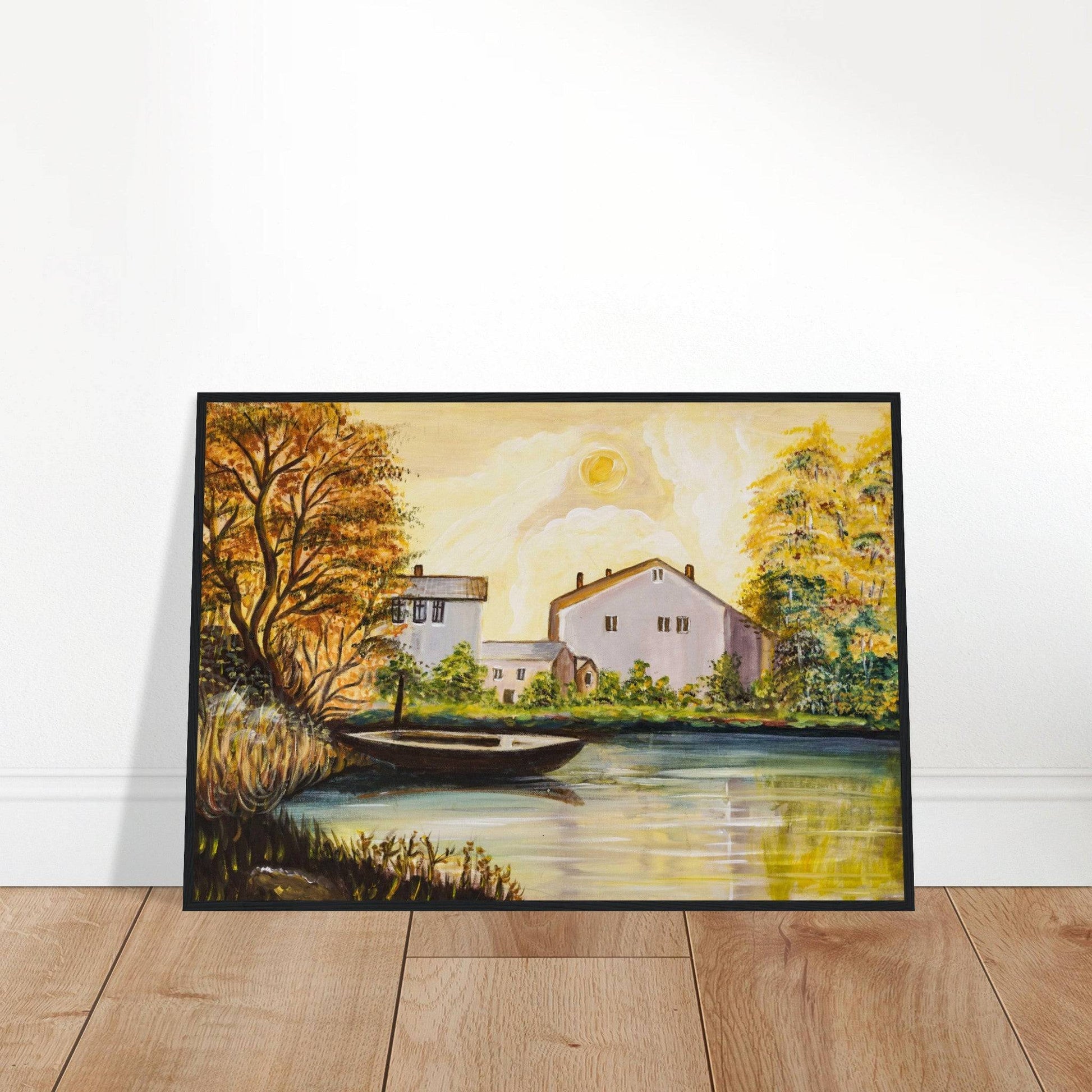 "Boat on the Lake" - Premium Matte Paper Wooden Framed Poster - Devora Gallery