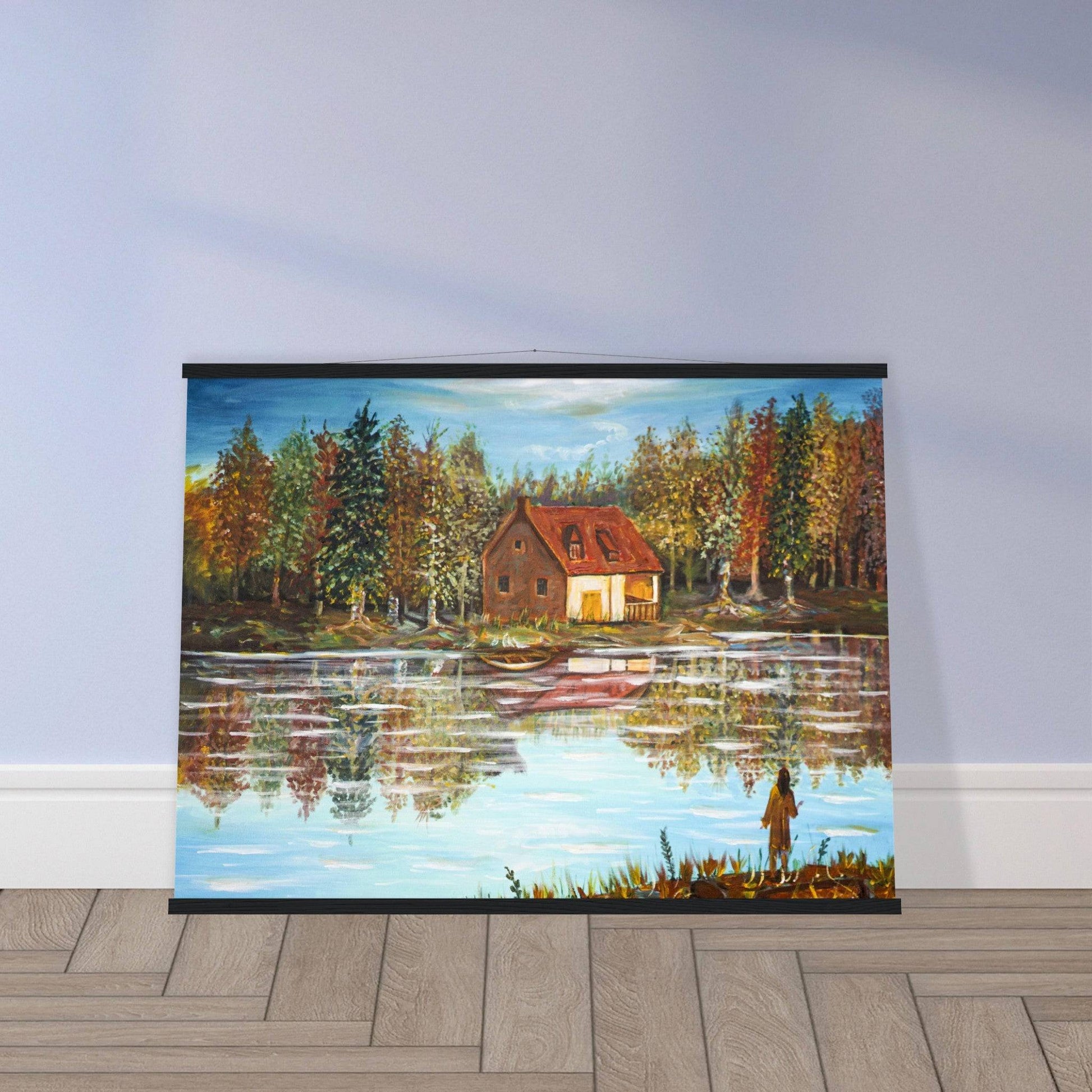 "A Small House On The Lake" - Premium Matte Paper Poster with Hanger - Devora Gallery