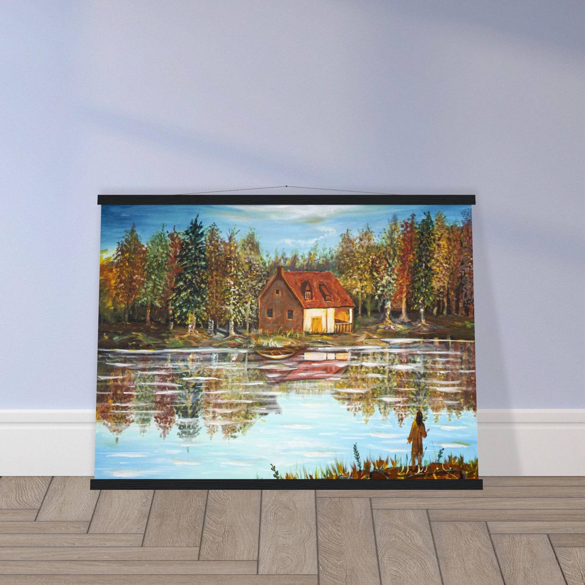 "A Small House On The Lake" - Premium Matte Paper Poster with Hanger - Devora Gallery