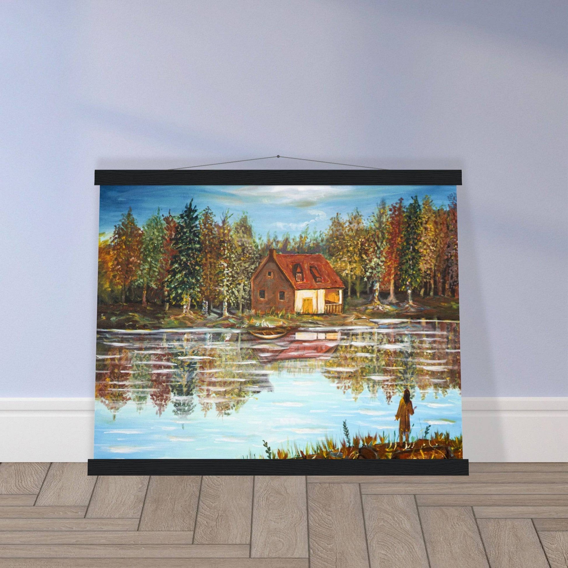 "A Small House On The Lake" - Premium Matte Paper Poster with Hanger - Devora Gallery