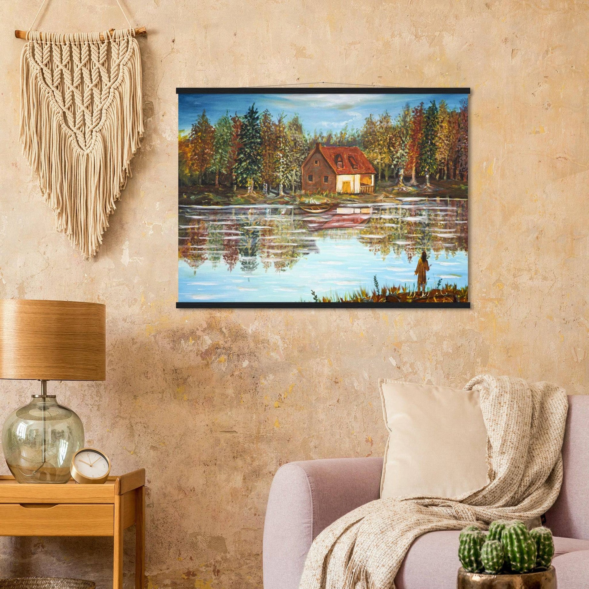 "A Small House On The Lake" - Premium Matte Paper Poster with Hanger - Devora Gallery