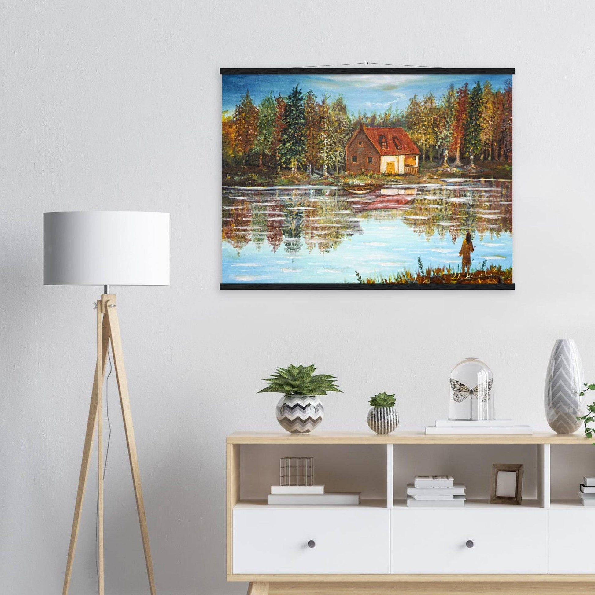 "A Small House On The Lake" - Premium Matte Paper Poster with Hanger - Devora Gallery