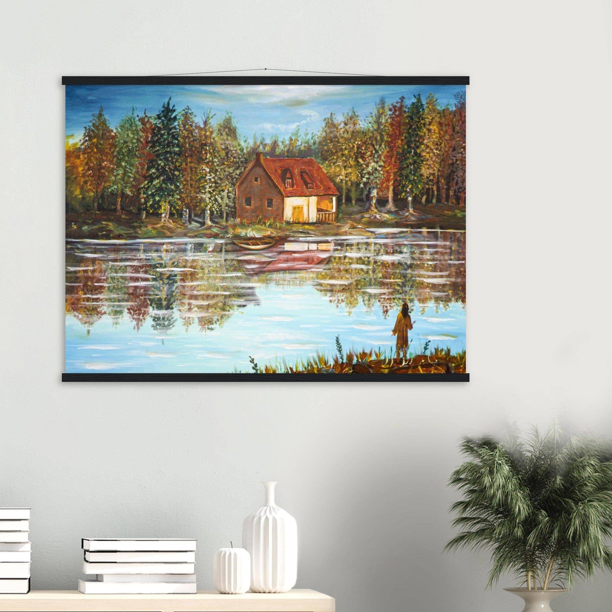 "A Small House On The Lake" - Premium Matte Paper Poster with Hanger - Devora Gallery