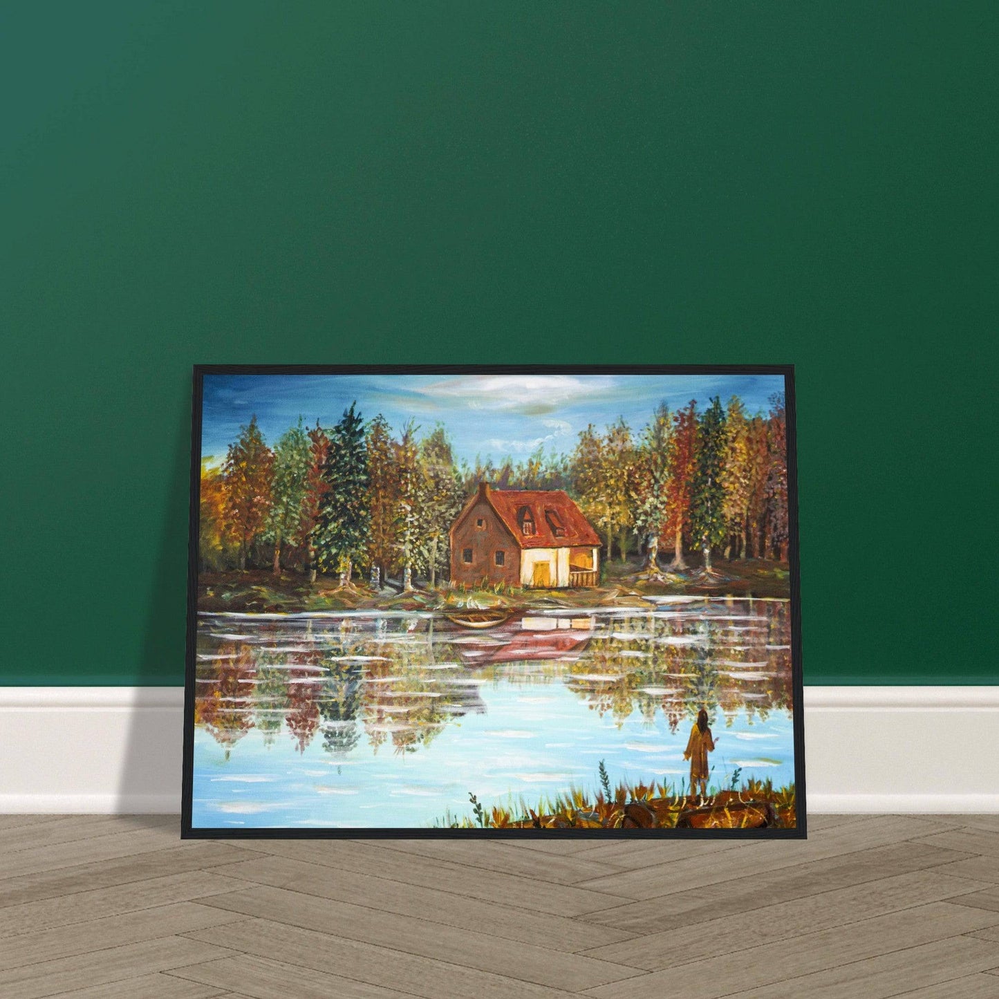 "A Small House On The Lake" - Premium Matte Paper Wooden Framed Poster - Devora Gallery