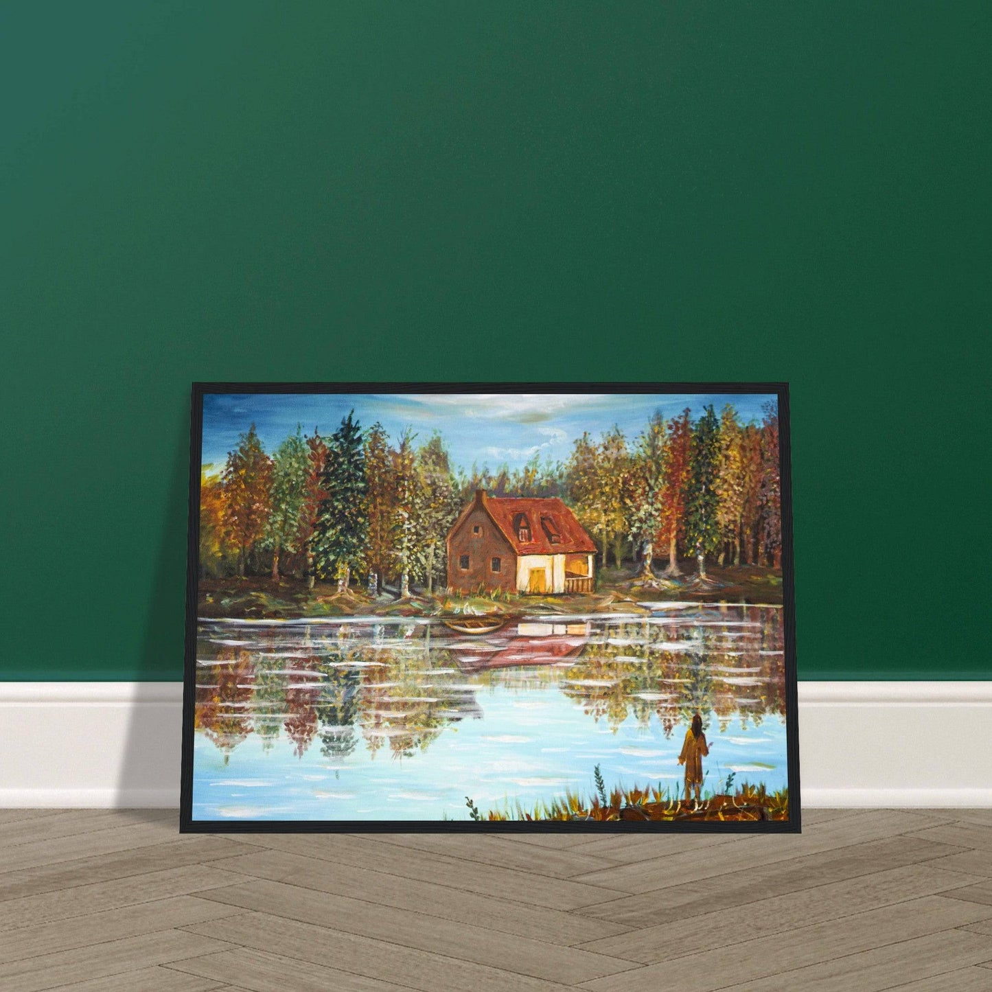 "A Small House On The Lake" - Premium Matte Paper Wooden Framed Poster - Devora Gallery