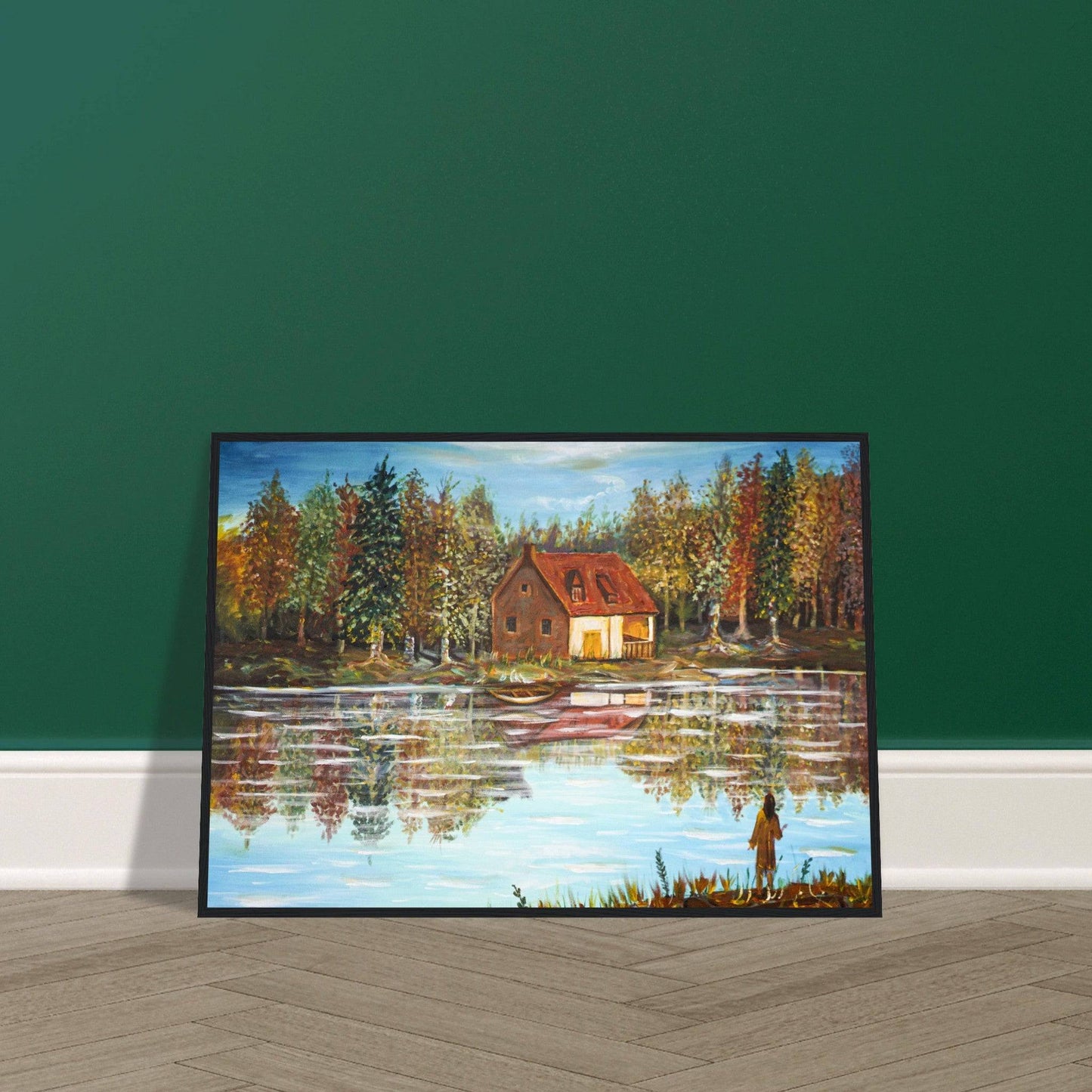 "A Small House On The Lake" - Premium Matte Paper Wooden Framed Poster - Devora Gallery