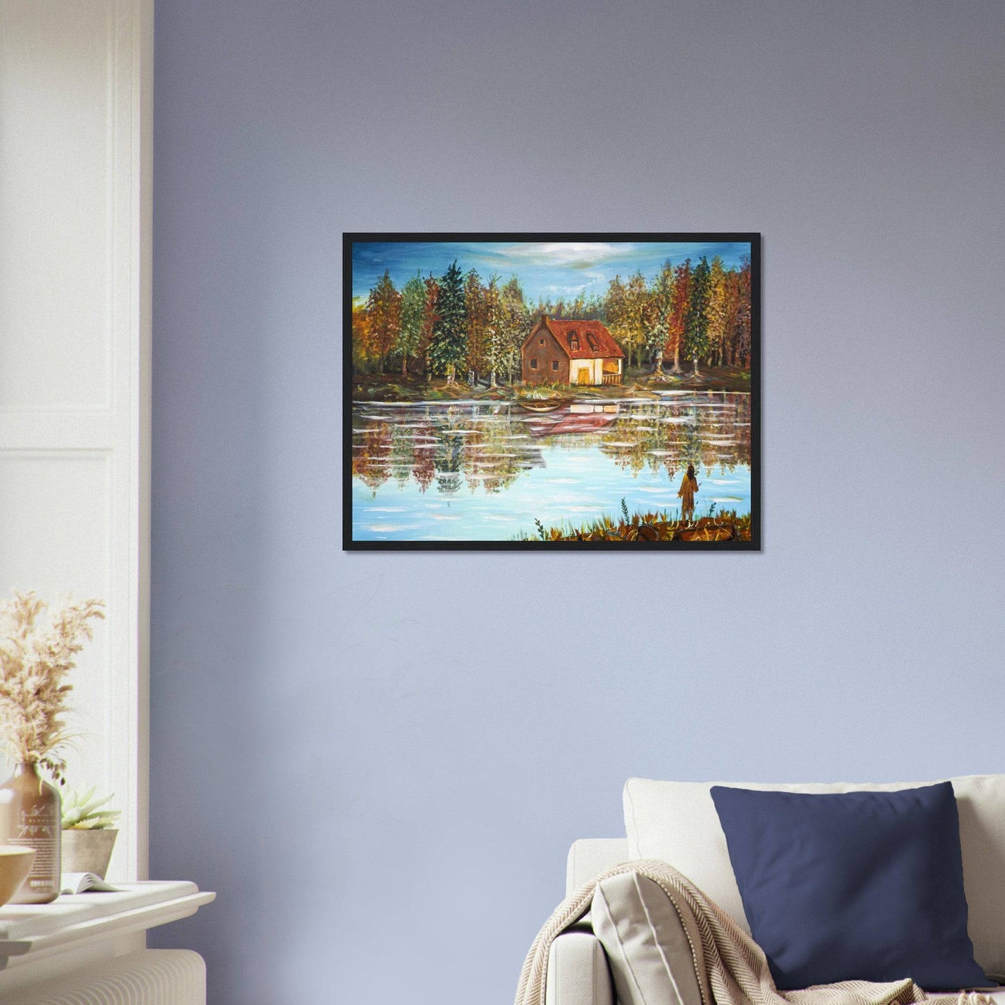 "A Small House On The Lake" - Premium Matte Paper Wooden Framed Poster - Devora Gallery