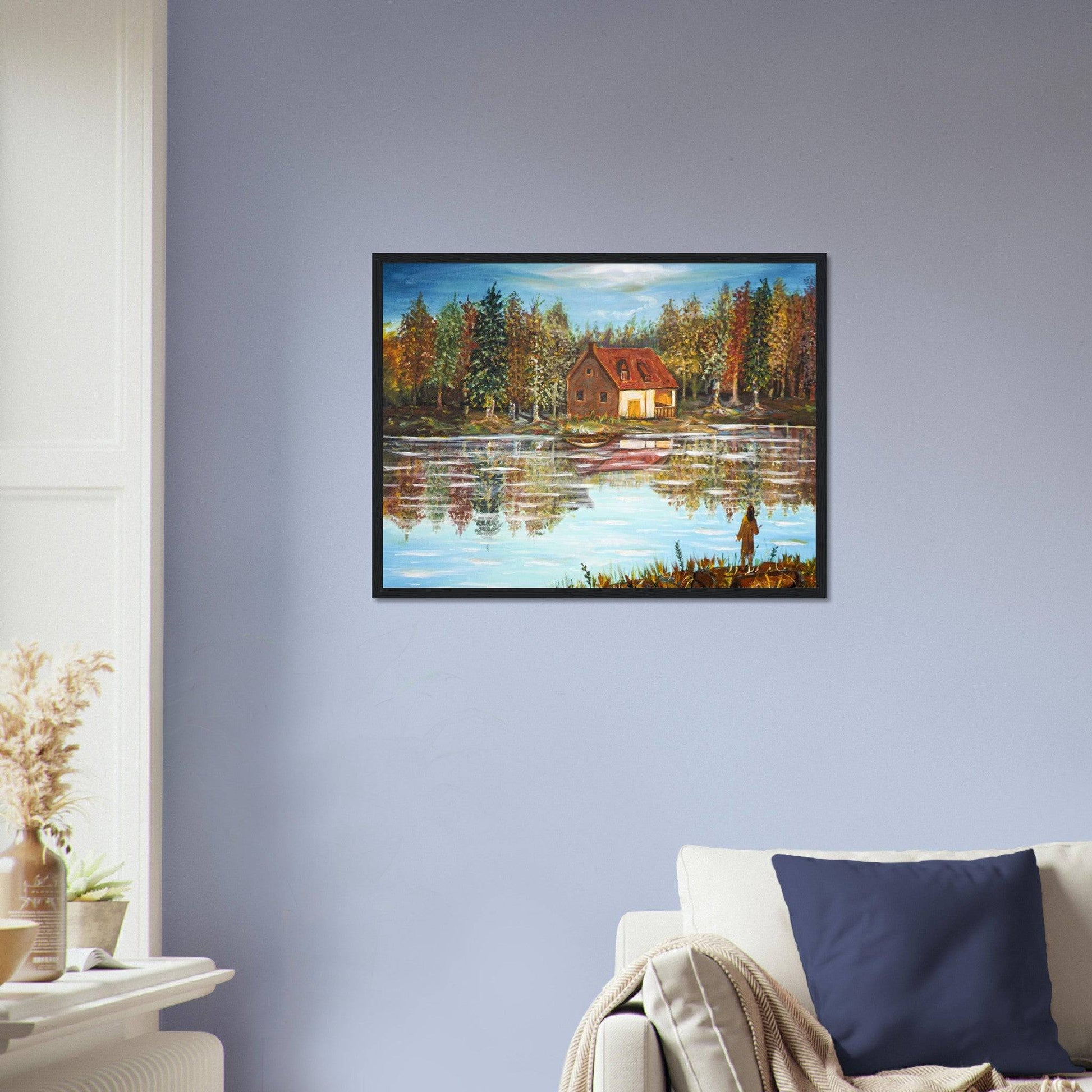 "A Small House On The Lake" - Premium Matte Paper Wooden Framed Poster - Devora Gallery